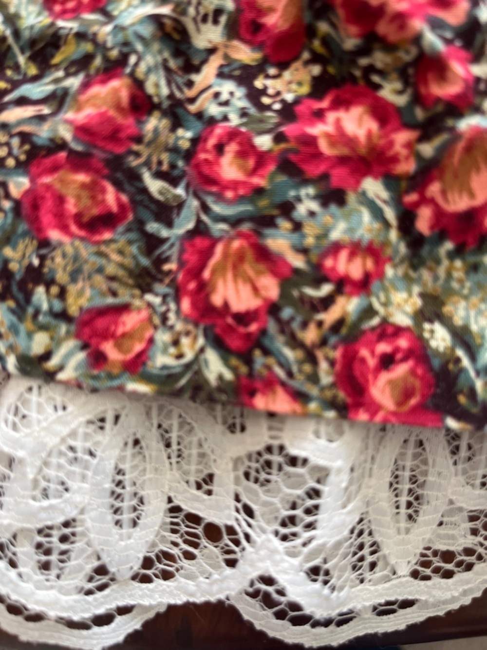 Little Girl Red Roses Dress with White Collar and White Lace at Bottom - Picture 12 of 14